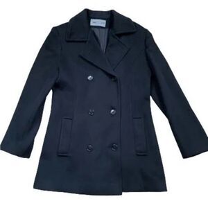 VTG Bromley Collection Women's Wool Pea Coat Size 4 Black double breasted